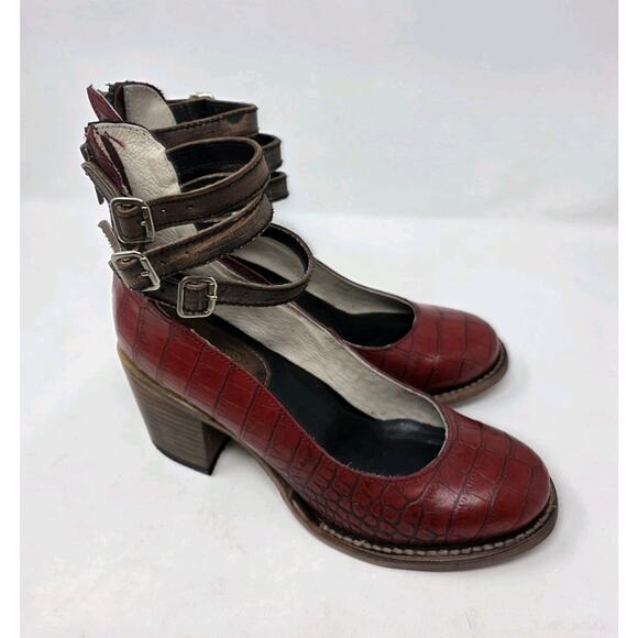 freebird Shoes - Freebird Randi Women's 8 M Croc Print Leather Heels Shoes Red